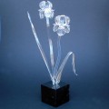 Hand Blown Glass Iris Crystal and Black Marble Sculpture 
