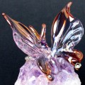Hand Blown Glass Butterfly Figurine on Amethyst Crystal